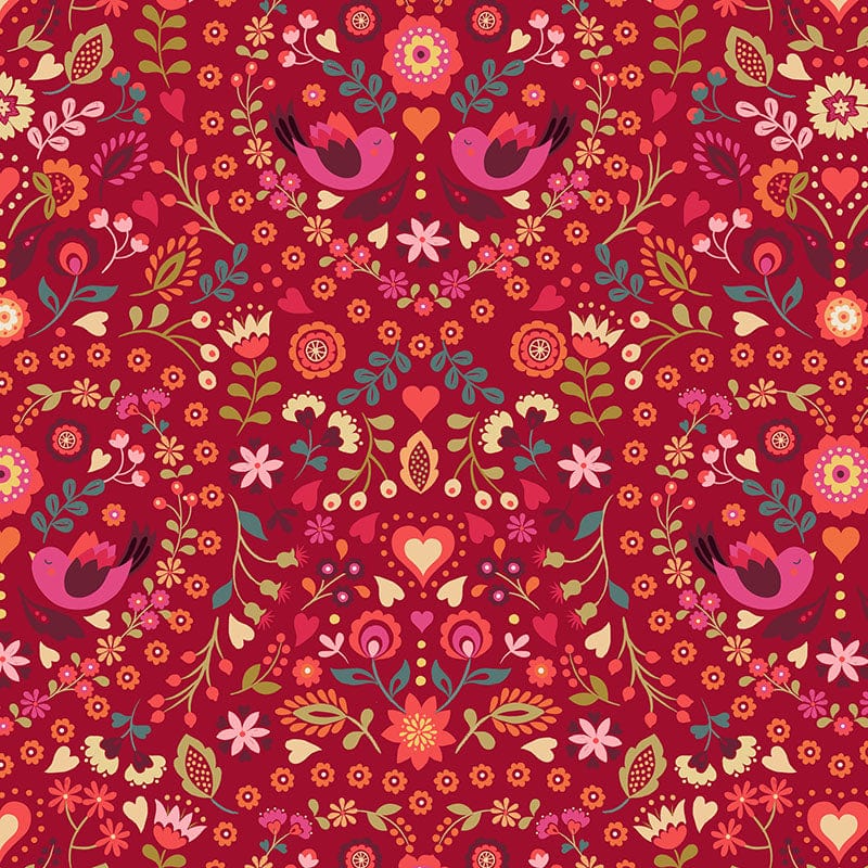 Lewis And Irene Little Matryoshka Little Bird Floral Heart On Red A570-2