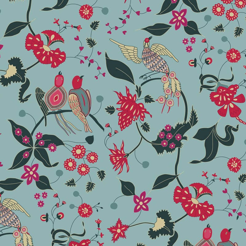 Indian summer Fabric Love Birds Sage 2935-06