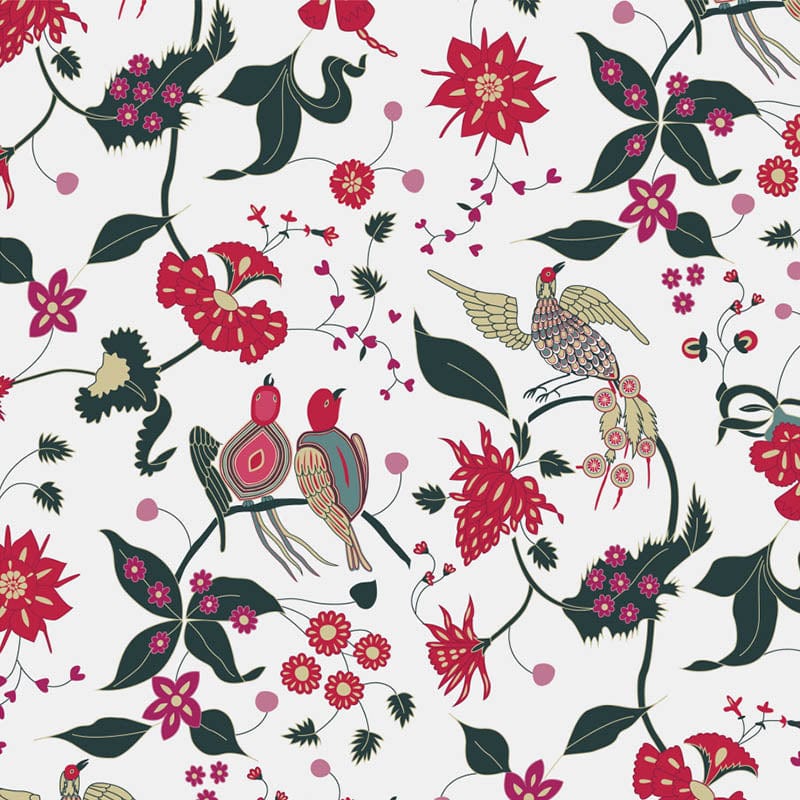 Indian summer Fabric Love Birds White 2935-01