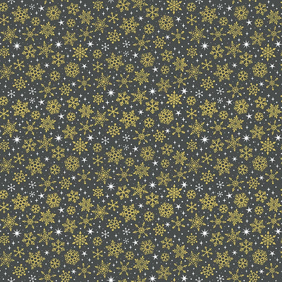 Makower Christmas Essentials Snowflake Gold On Charcoal Fabric 2364/S10