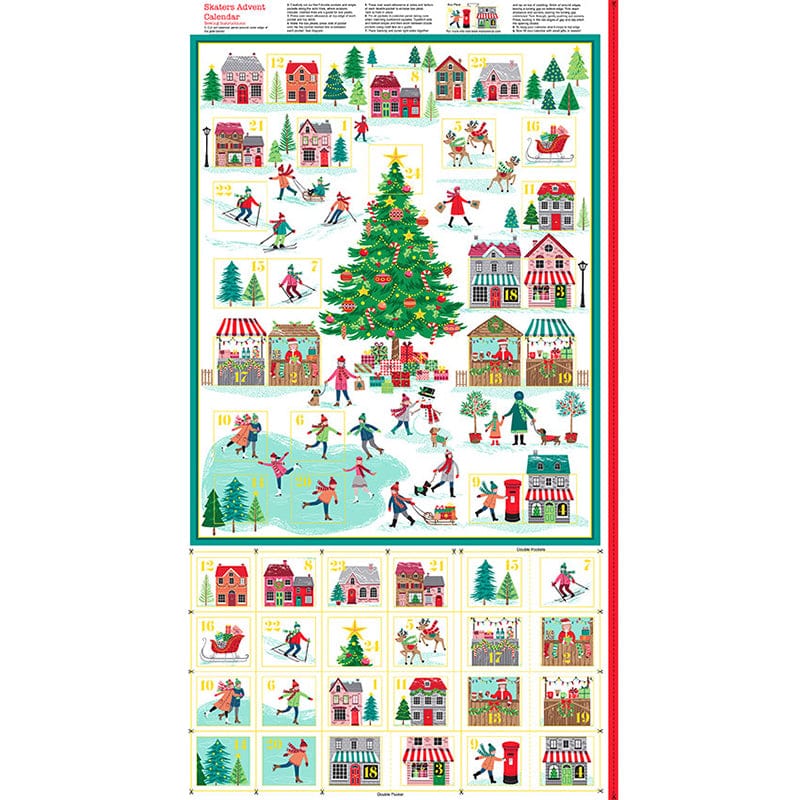 Makower Christmas Skaters Advent Calendar Fabric Panel 24X44 Inch