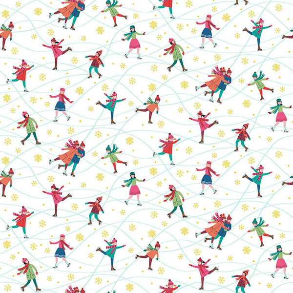 Makower Christmas Skaters White Fabric 2465/W