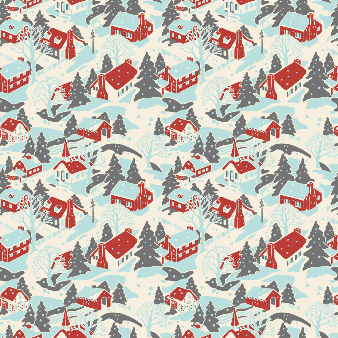 Makower Fabric Makower Christmas Fabric Retro HoHo Winter Village Artic Blue A574B  - The Sewing Studio