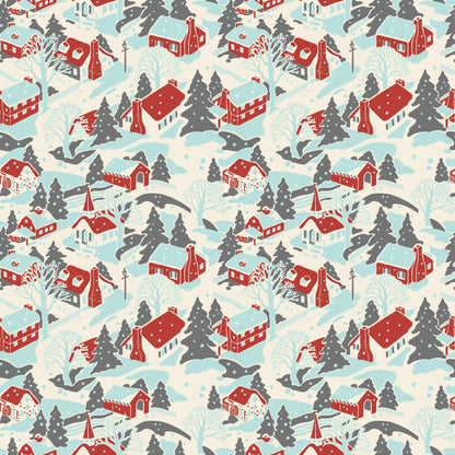 Makower Fabric Makower Christmas Fabric Retro HoHo Winter Village Artic Blue A574B  - The Sewing Studio