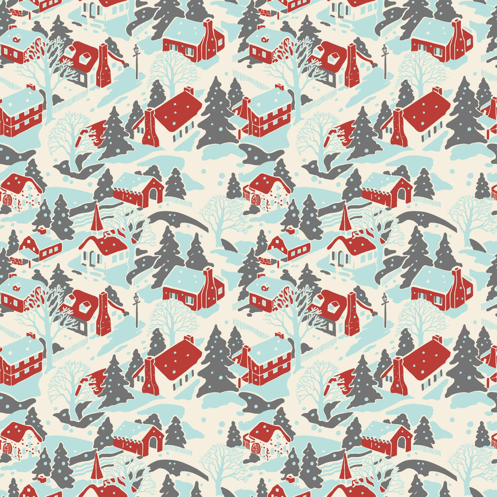 Makower Fabric Makower Christmas Fabric Retro HoHo Winter Village Artic Blue A574B  - The Sewing Studio