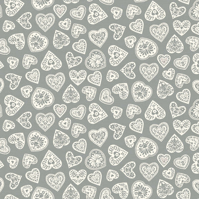 Makower Christmas Fabric Scandi 2023 Hearts Silver 2579S