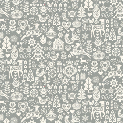 Makower Christmas Fabric Scandi 2023 Icons Silver 2575S