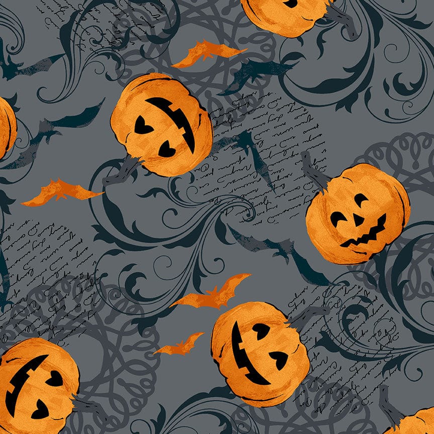 Makower Fabric Makower Fabric Midnight Haunt Pumpkin Scroll Charcoal 9780C  - The Sewing Studio