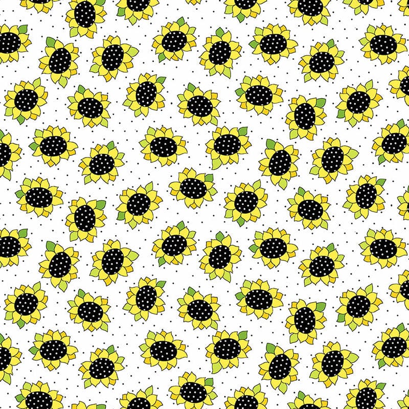 Makower Fabric Makower Sunflowers & Honey Sunflower Heads White 2/9986L  - The Sewing Studio