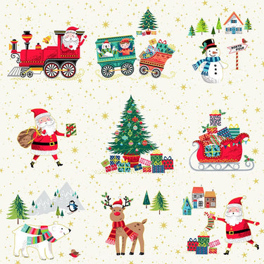 Makower Fabric Panels & Labels Makower Christmas Fabric Santa Express Placement 30cm Strips 2378  - The Sewing Studio for sale UK - The Sewing Studio