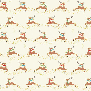 Makower Merry Christmas Flying Deer Cream Fabric 2482/Q