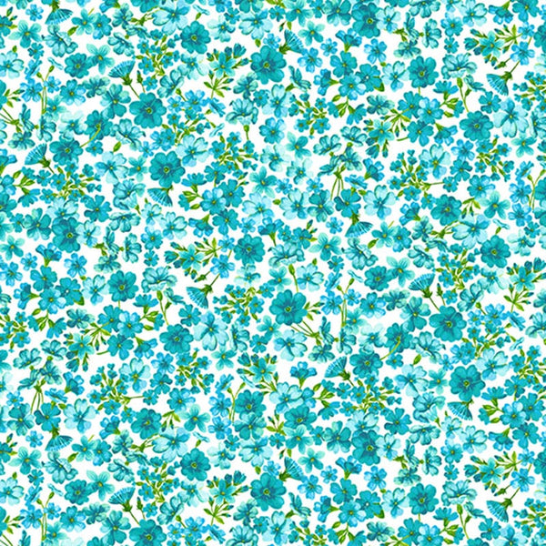 Makower Summer Days Fabric Tonal Floral Turquoise