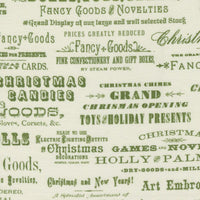 Moda Christmas Faire Fabric Advertising Text Cream Evergreen 7396-23