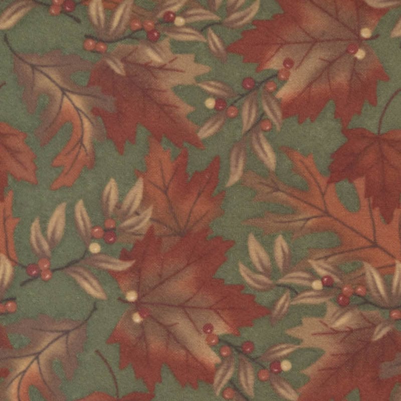 Moda Fabric Moda Fall Melody Flannel Fabric Nautre Leaf Olive 6901-12F  - The Sewing Studio