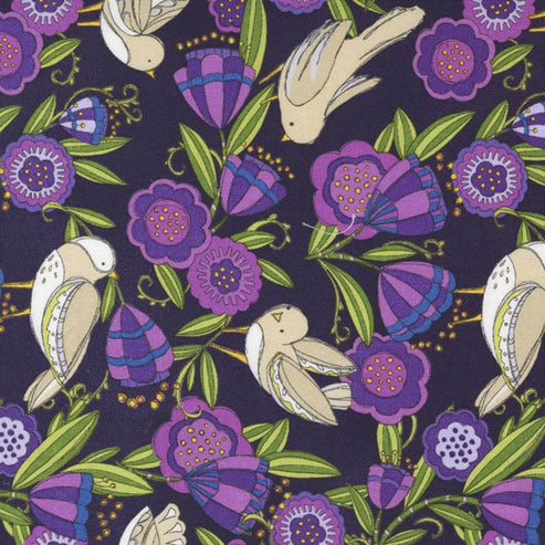 Moda Fabric Moda Pansys Posies Fabric Birdies In The Posies Amethyst 48722-15  - The Sewing Studio