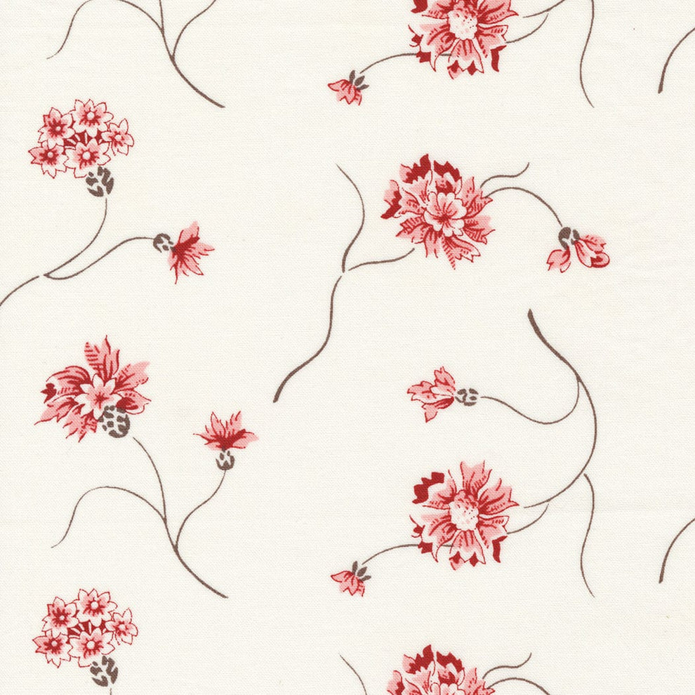 Moda Fabric Moda Red And White Gatherings Fabric Floret Vanilla 49190 11  - The Sewing Studio