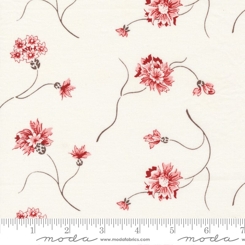 Moda Fabric Moda Red And White Gatherings Fabric Floret Vanilla 49190 11  - The Sewing Studio