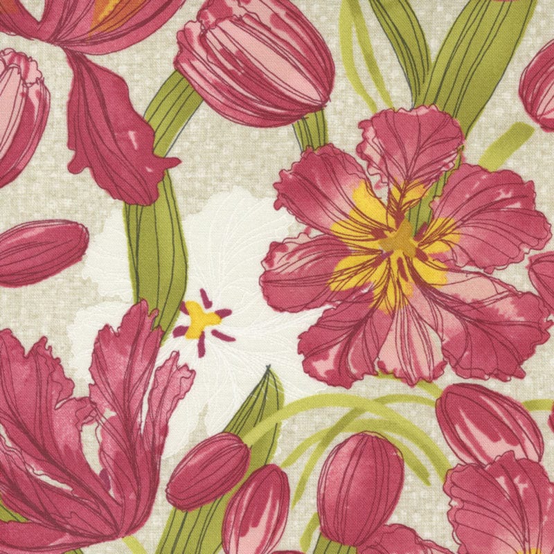 Moda Fabric Moda Tulip Tango Fabric Floral Cream 48710-11  - The Sewing Studio