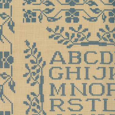 Moda Fabric Panels & Labels Moda Threads That Bind Fabric At Waters Edge Sampler Panel Parchment Indigo 28002-21  - The Sewing Studio for sale UK - The Sewing Studio