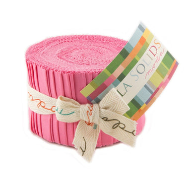 Moda Fabric Pre Cuts Moda Fabric Bella Solids Junior Jelly Roll 30s Pink  - The Sewing Studio for sale UK - The Sewing Studio