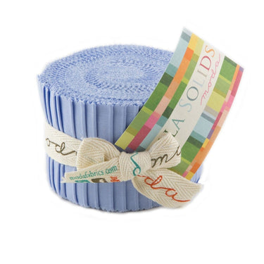 Moda Fabric Pre Cuts Moda Fabric Bella Solids Junior Jelly Roll Baby Blue  - The Sewing Studio for sale UK - The Sewing Studio