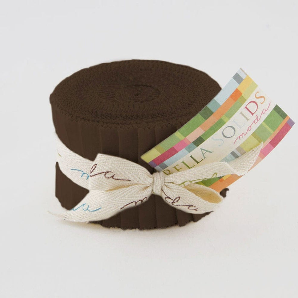 Moda Fabric Pre Cuts Moda Fabric Bella Solids Junior Jelly Roll Brown  - The Sewing Studio