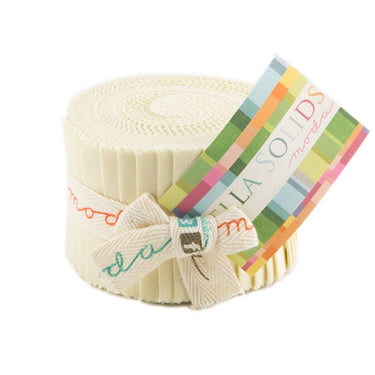 Moda Fabric Pre Cuts Moda Fabric Bella Solids Junior Jelly Roll Fig Tree  - The Sewing Studio for sale UK - The Sewing Studio