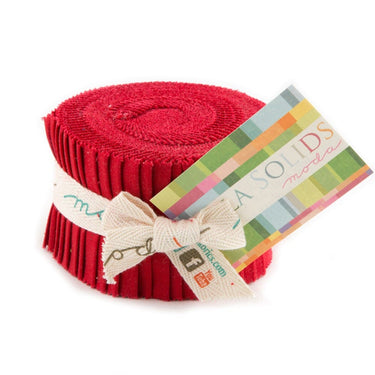 Moda Fabric Pre Cuts Moda Fabric Bella Solids Junior Jelly Roll Moda Red  - The Sewing Studio for sale UK - The Sewing Studio