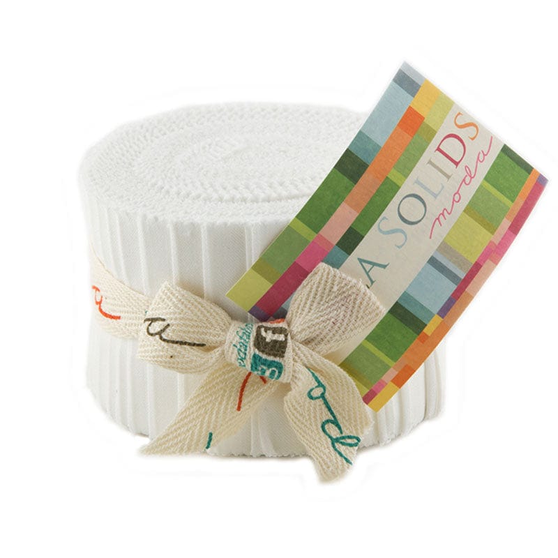 Moda Fabric Pre Cuts Moda Fabric Bella Solids Junior Jelly Roll Off White  - The Sewing Studio