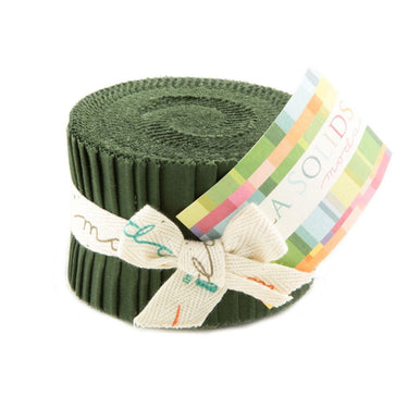 Moda Fabric Pre Cuts Moda Fabric Bella Solids Junior Jelly Roll Pine  - The Sewing Studio for sale UK - The Sewing Studio