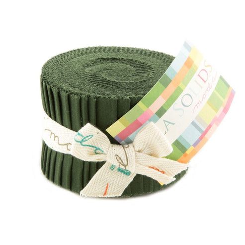 Moda Fabric Pre Cuts Moda Fabric Bella Solids Junior Jelly Roll Pine  - The Sewing Studio