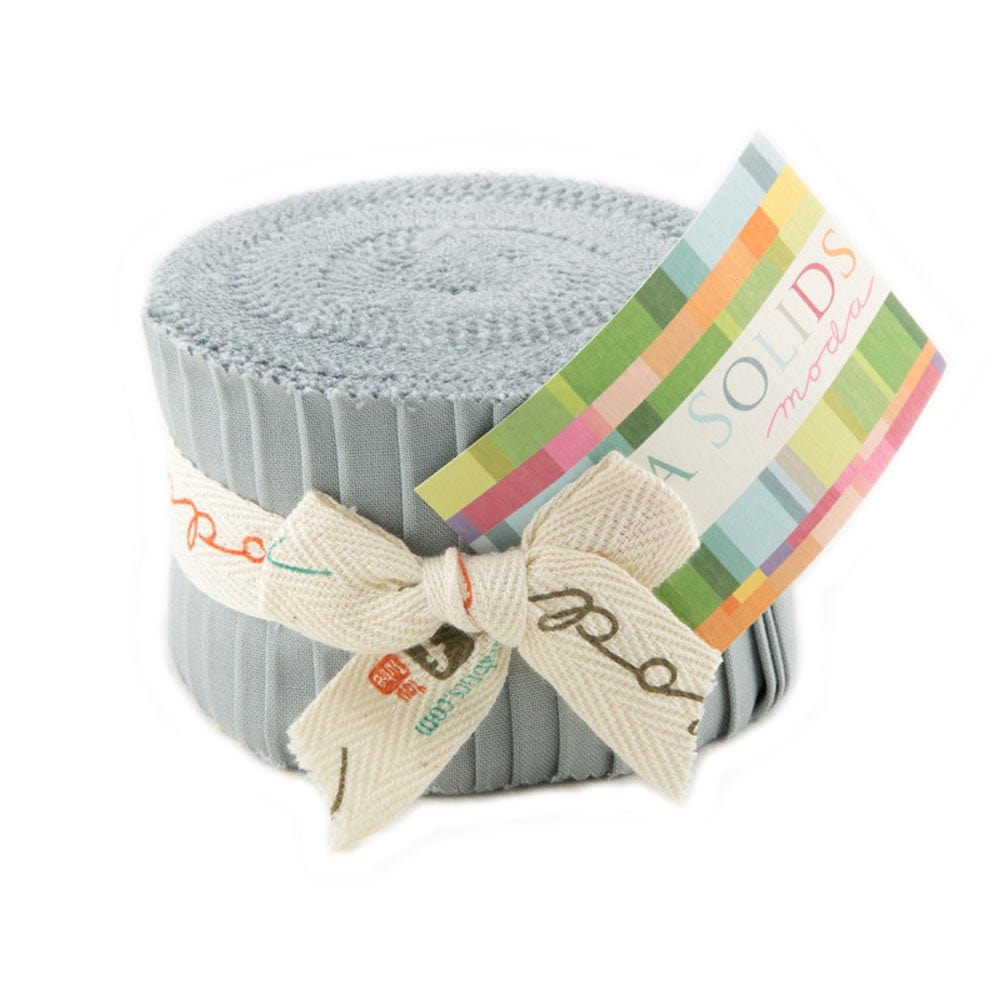 Moda Fabric Pre Cuts Moda Fabric Bella Solids Junior Jelly Roll Silver  - The Sewing Studio