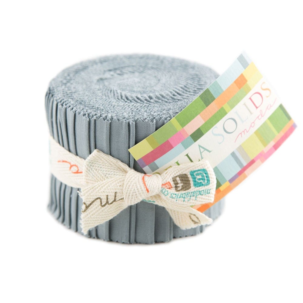 Moda Fabric Pre Cuts Moda Fabric Bella Solids Junior Jelly Roll Steel  - The Sewing Studio