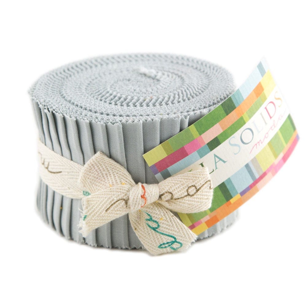 Moda Fabric Pre Cuts Moda Fabric Bella Solids Junior Jelly Roll Zen Grey  - The Sewing Studio