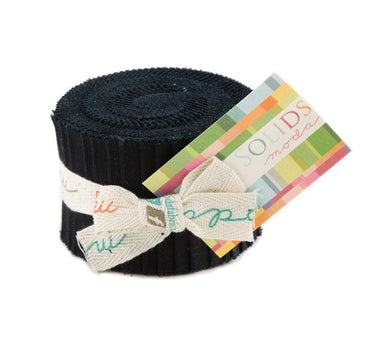 Moda Fabric Pre Cuts Moda Fabric Junior Jelly Roll Bella Solid Black  - The Sewing Studio for sale UK - The Sewing Studio