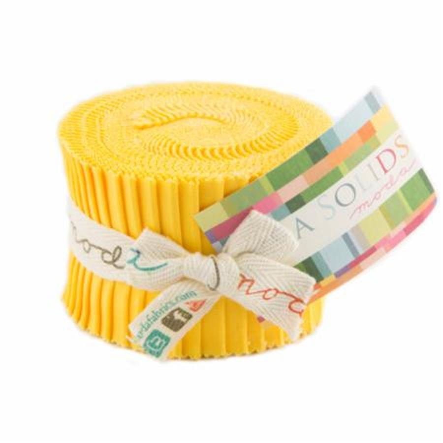 Moda Fabric Pre Cuts Moda Fabric Junior Jelly Roll Bella Solid Yellow  - The Sewing Studio