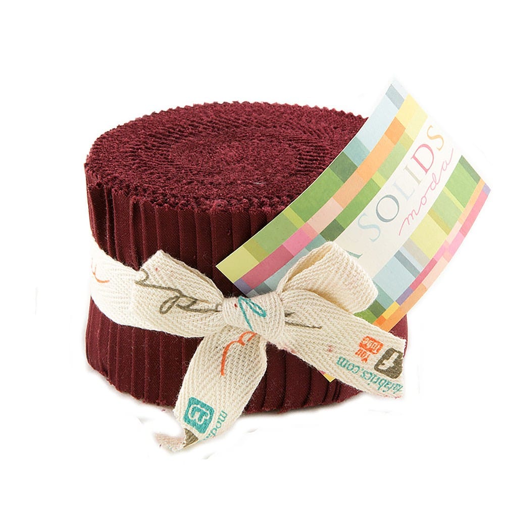 Moda Fabric Pre Cuts Moda Fabric Junior Jelly Roll Bella Solids Burgundy  - The Sewing Studio