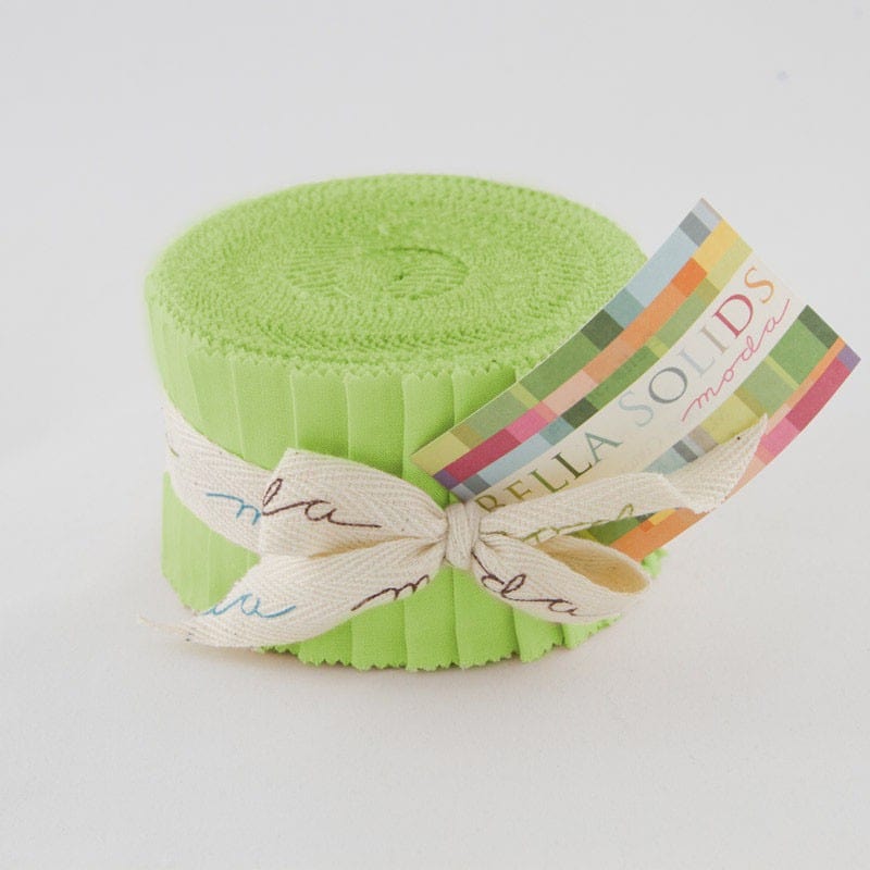 Moda Fabric Pre Cuts Moda Fabric Junior Jelly Roll Bella Solids Lime  - The Sewing Studio