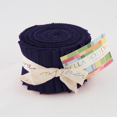 Moda Fabric Pre Cuts Moda Fabric Junior Jelly Roll Bella Solids Navy  - The Sewing Studio for sale UK - The Sewing Studio