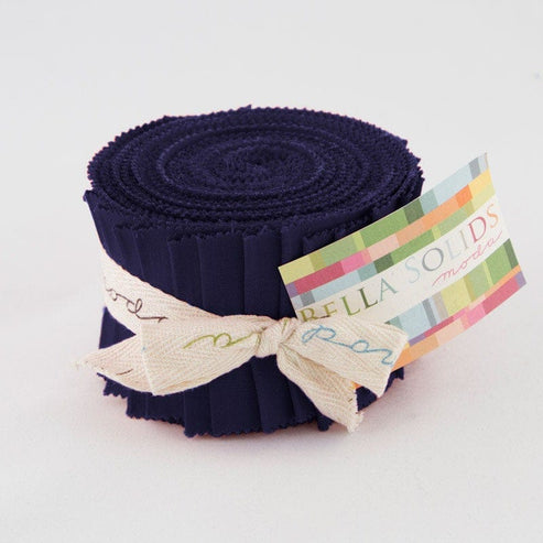 Moda Fabric Pre Cuts Moda Fabric Junior Jelly Roll Bella Solids Navy  - The Sewing Studio