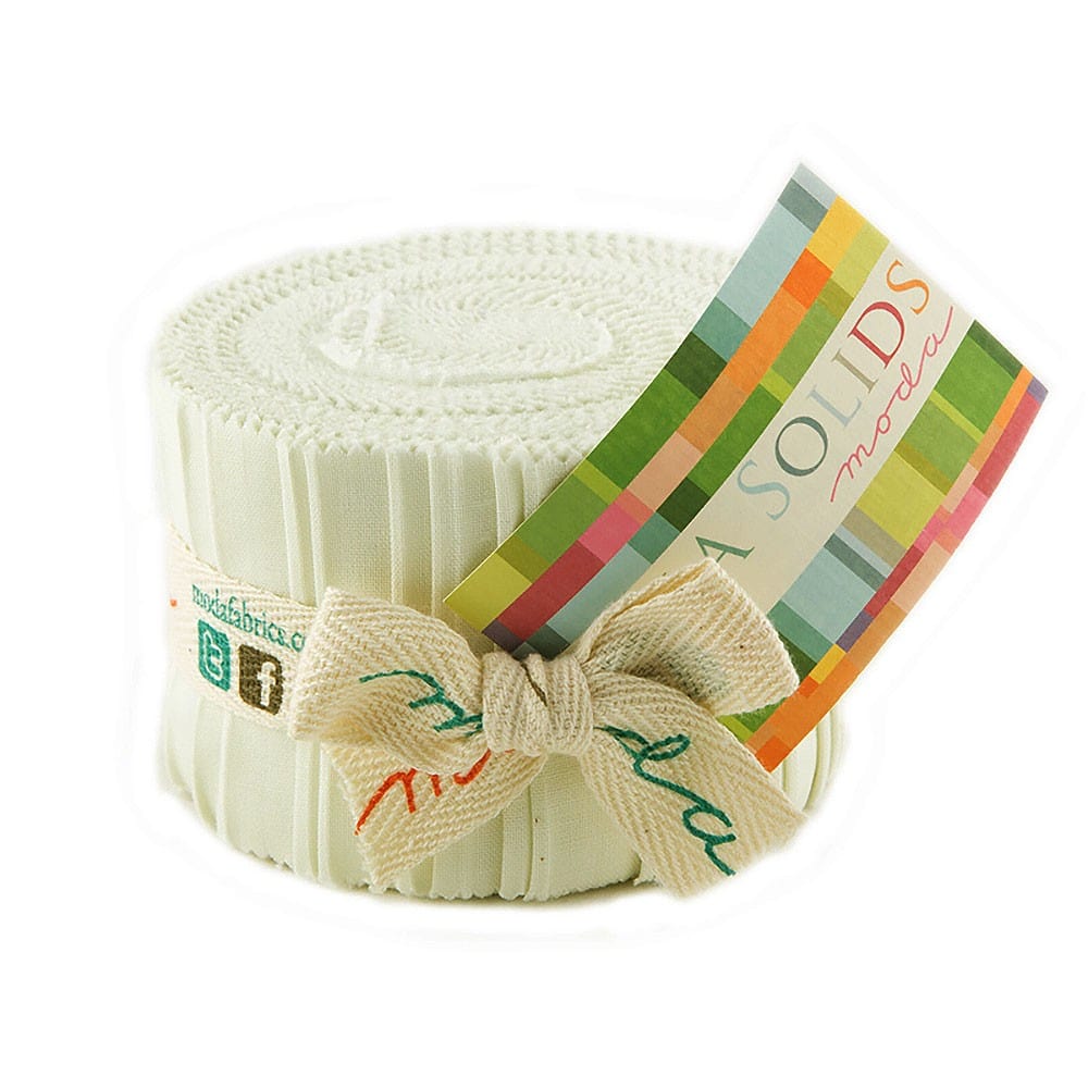 Moda Fabric Pre Cuts Moda Fabric Junior Jelly Roll Bella Solids Porcelain  - The Sewing Studio