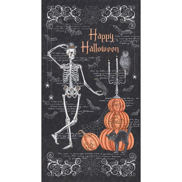 Moda Ghostly Greetings Panel 23X44 Inch Midnight Black 56040-13