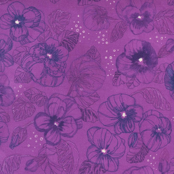 Moda Pansys Posies Fabric Pansies Watercolour Plum 48721-14