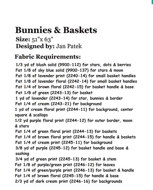 Moda Patterns Jan Patek Bunnies And Baskets Quilt Pattern  - The Sewing Studio