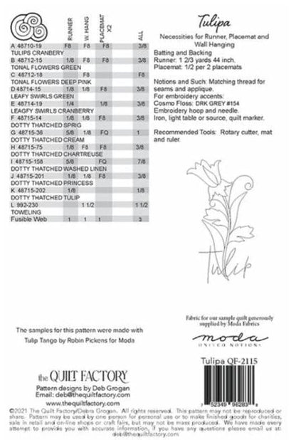 Moda Patterns Tulipa Wall Hanging Table Runner and Placemat Pattern  - The Sewing Studio