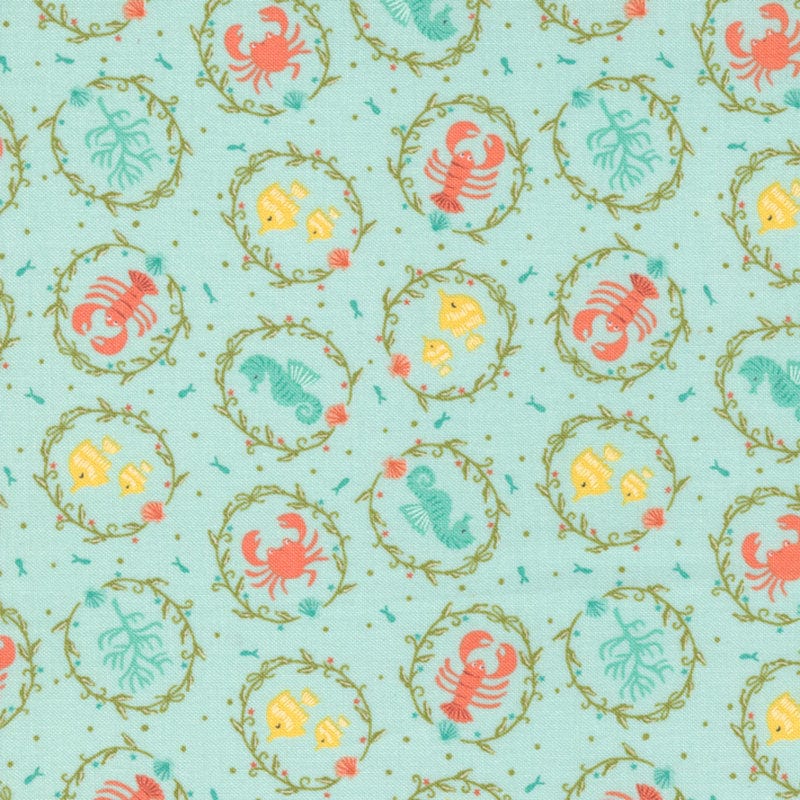 Moda The Sea And Me Fabric Charmed Sea Life Seafoam 20795-13