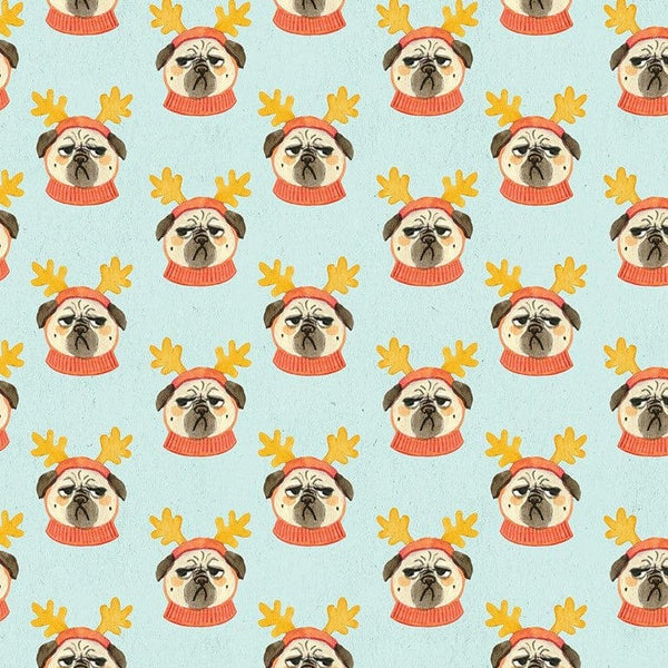 Pug Life Reindeer Christmas Fabric