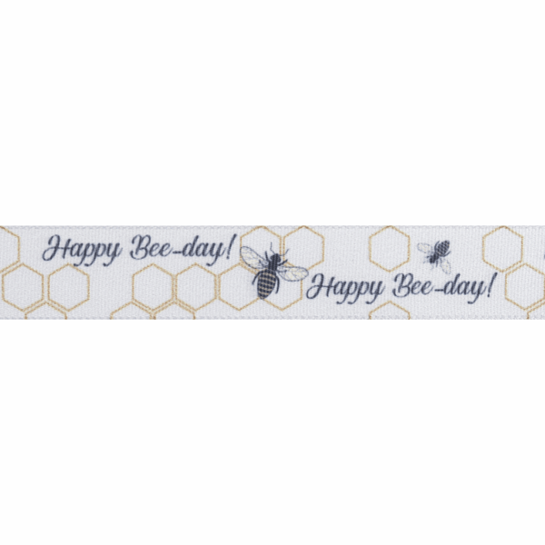 Happy Bee-day honeycomb ribbon: 15mm wide. Price Per Metre
