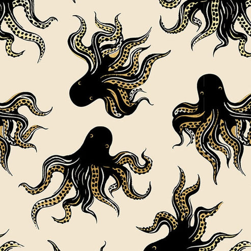 Ruby Star Society Fabric Ruby Star Society Darlings 2 Metallic Fabric Octopus Parchment RS5016-21M  - The Sewing Studio