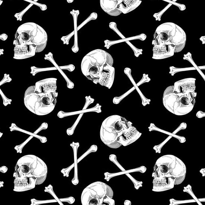 Scaredy Cat Fabric Crossbones Black PWRH030